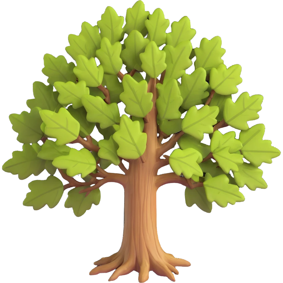 realistic oak tree with textured bark and distinctive lobed leaves emoji