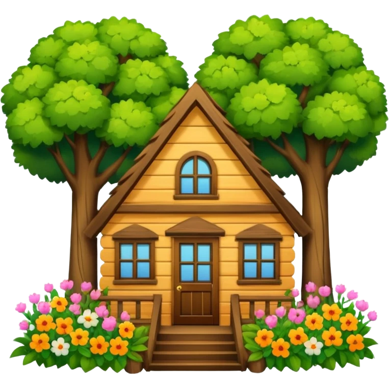 house covered by trees and flowers emoji