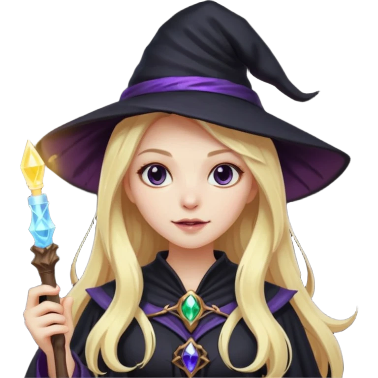 dark witch girl with long blonde hair and magic light stick emoji