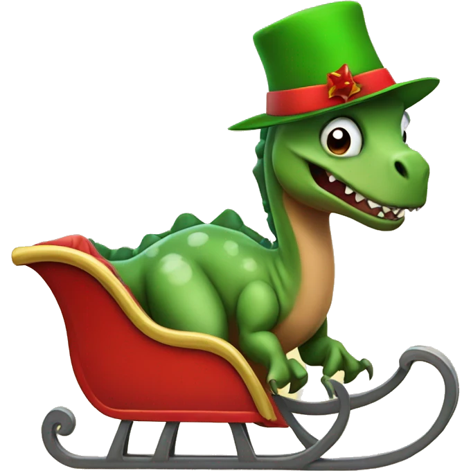 Dinosaur with a hat on Santa's sleigh emoji