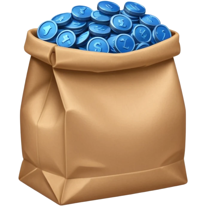 brown bag of blue coins emoji