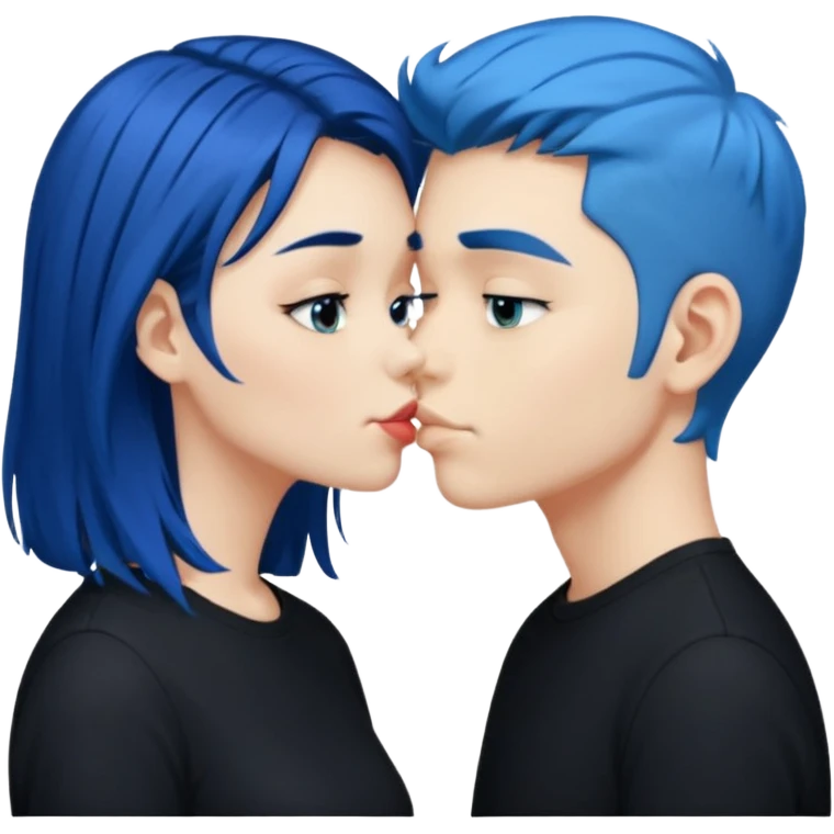 Loving dark Blue hair girl kissing blue hair boy both wearing black shirts emoji