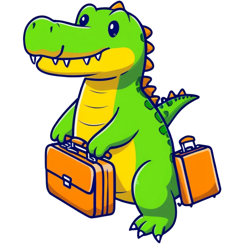 Crocodile traveling with suitcase and airplane emoji