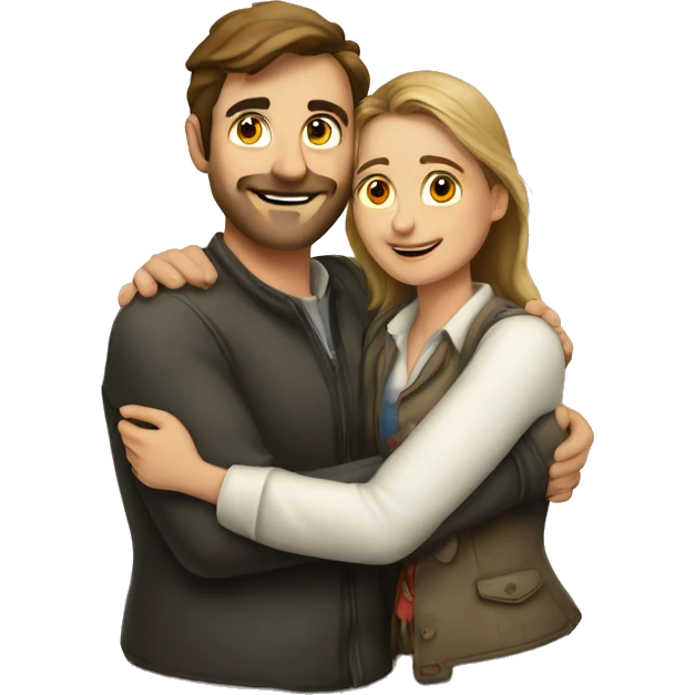 man from germany and woman from Portugal that hug each o emoji