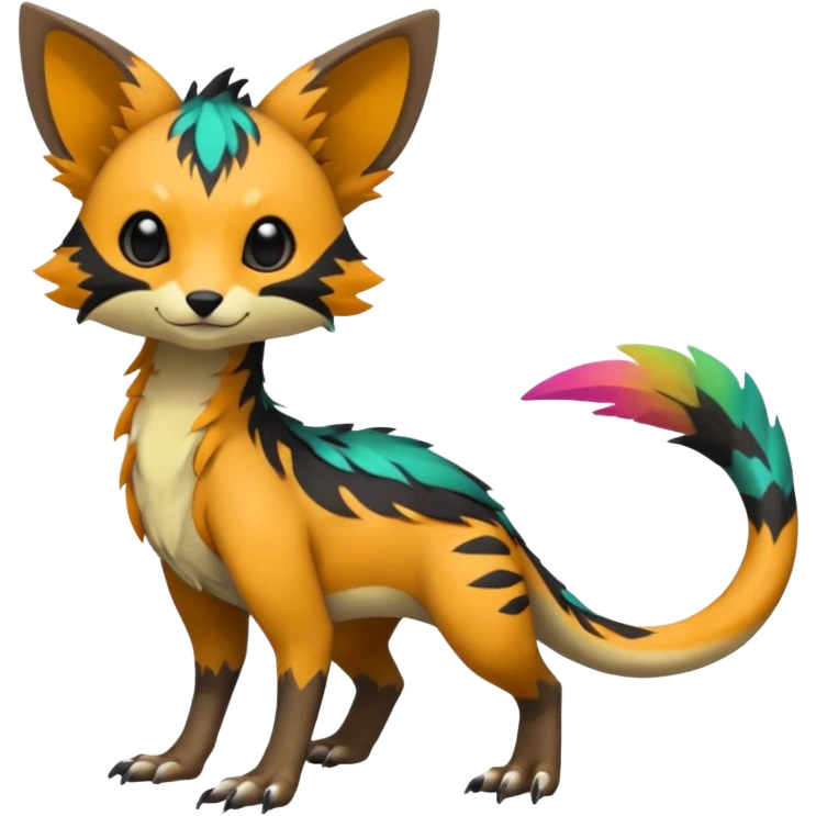 Rare realistic exotic edgy epic cute pretty beautiful handsome gorgeous aesthetic colorful vibrant Vernid-Trico-species-Fakemon-creature by LiLaiRa, 4 legs, 1 tail, random markings, (full body) emoji