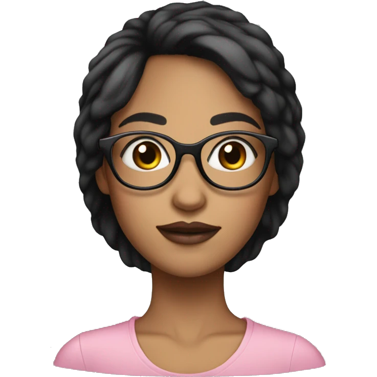 woman long hair with eye glasses big eyes pink lips black hair round face emoji
