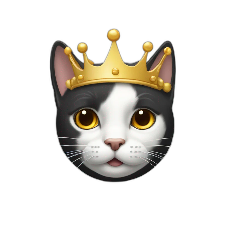Gato blanco y negro con una corona dorada giñando un ojo emoji
