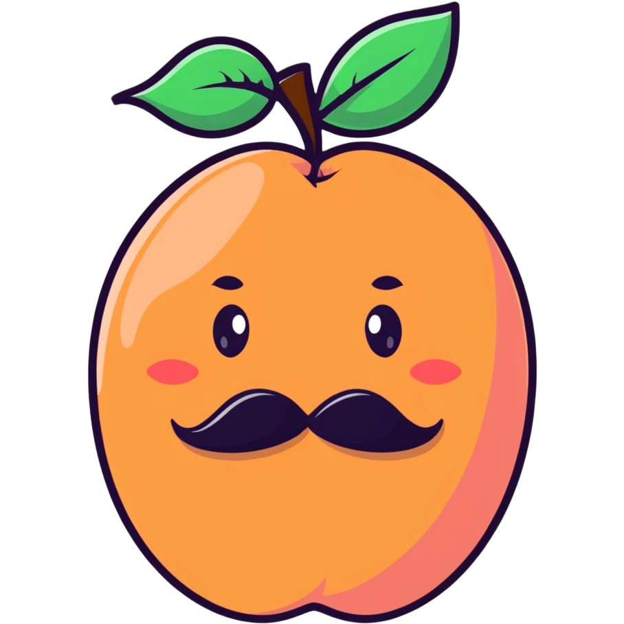 A peach with a mustache, without eyes emoji
