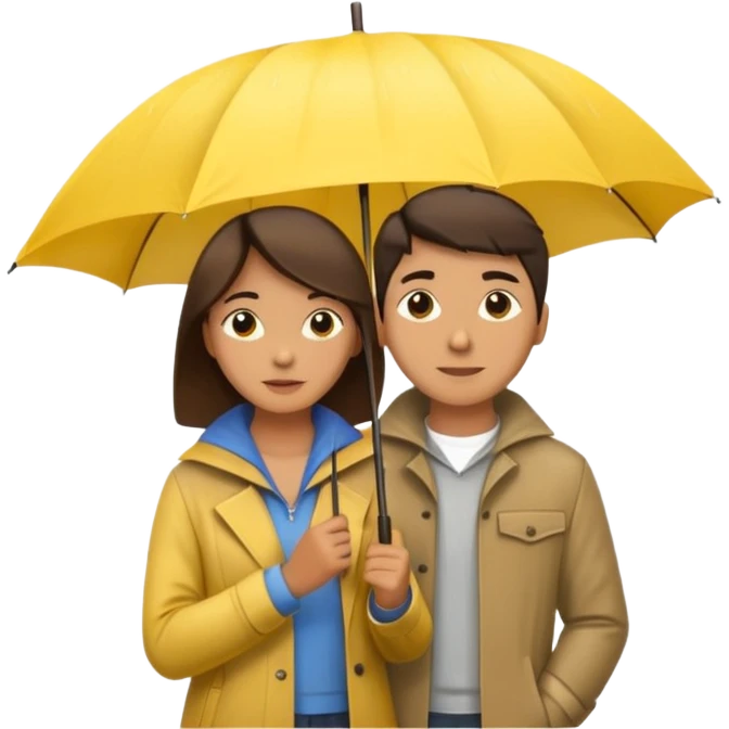 Couple under yellow umbrella, City Rain Scene. emoji