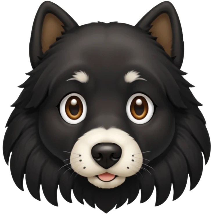 haz un perro negro con las patas y el ozico blancos toques marrones mucho pelo y ojos marrones menos marron emoji