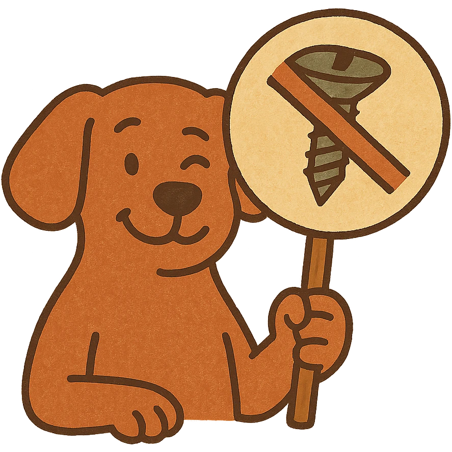 humorous emoji of a dog holding a 'no screws' sign, for 'Don't screw the pooch' emoji
