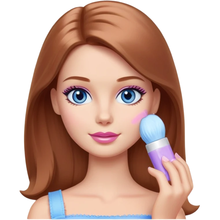Barbie girl Chestnut Shoulder-length hair and blue eyes is In pale purple applying cream on face emoji