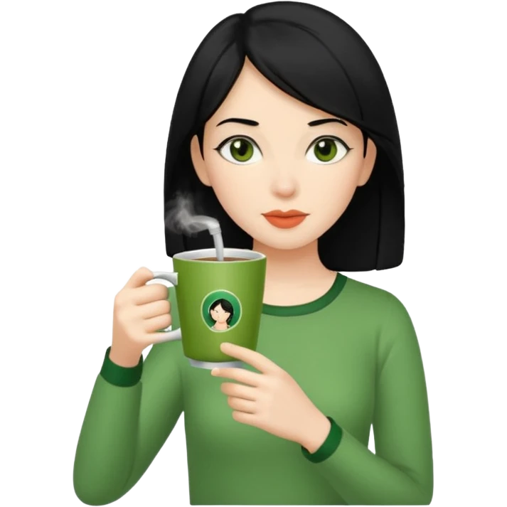 mujer de pelo negro tomando mate emoji