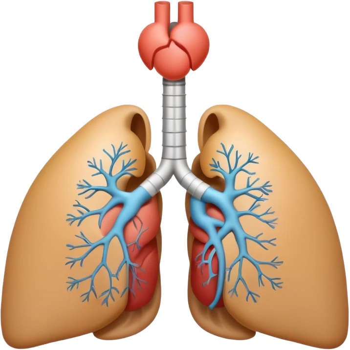 A 3D cartoon medical diagram showing lungs and airways inside a human silhouette, realistic Memoji-style. emoji