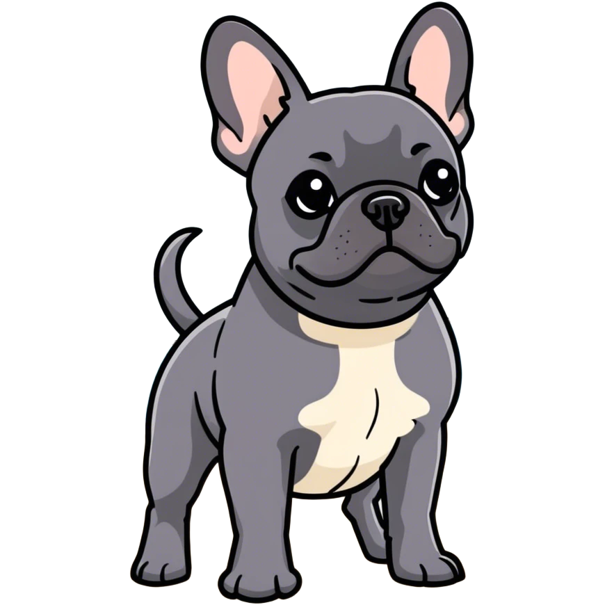 Schwarze französische Bulldogge mit Schlappohren geht am Strand spazieren emoji