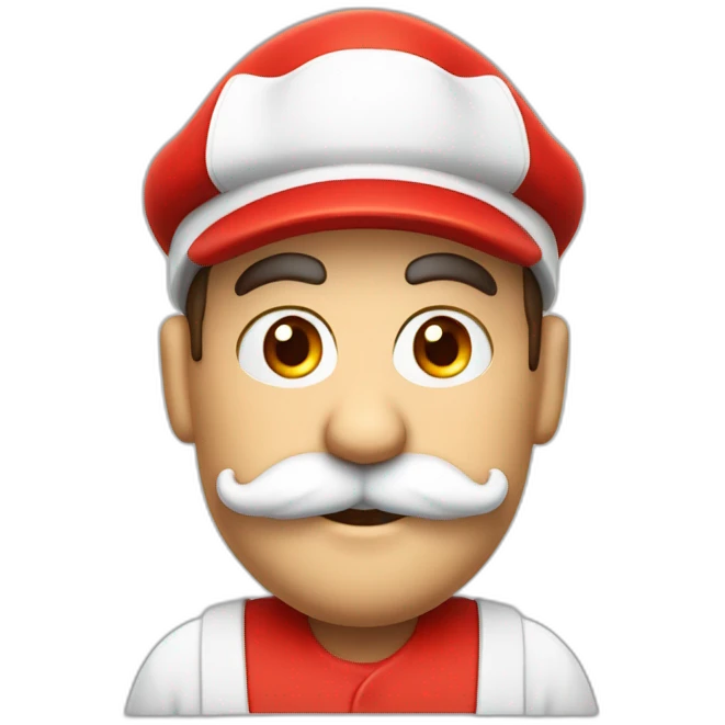 italian man, red plumber hat with white emblem with "M" logo, bulbous nose, bushy moustache emoji