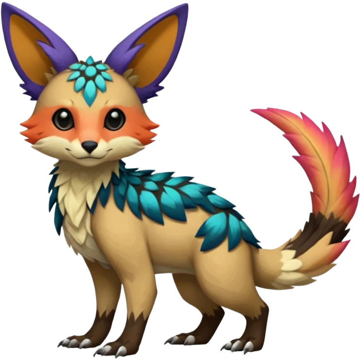 Rare realistic exotic edgy epic pretty beautiful handsome gorgeous aesthetic colorful vibrant Vernid-Trico-species-Fakemon-creature by LiLaiRa, random markings, tufted ears, full body emoji
