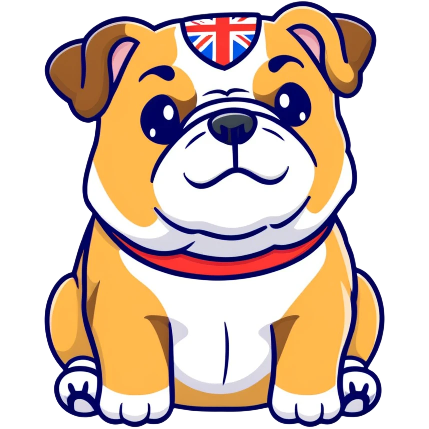 A cute cartoon English bulldog with small English flag emoji