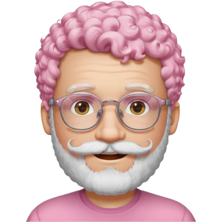very white bearded and white mustached, pink short curly haired, wearing glassess emoji