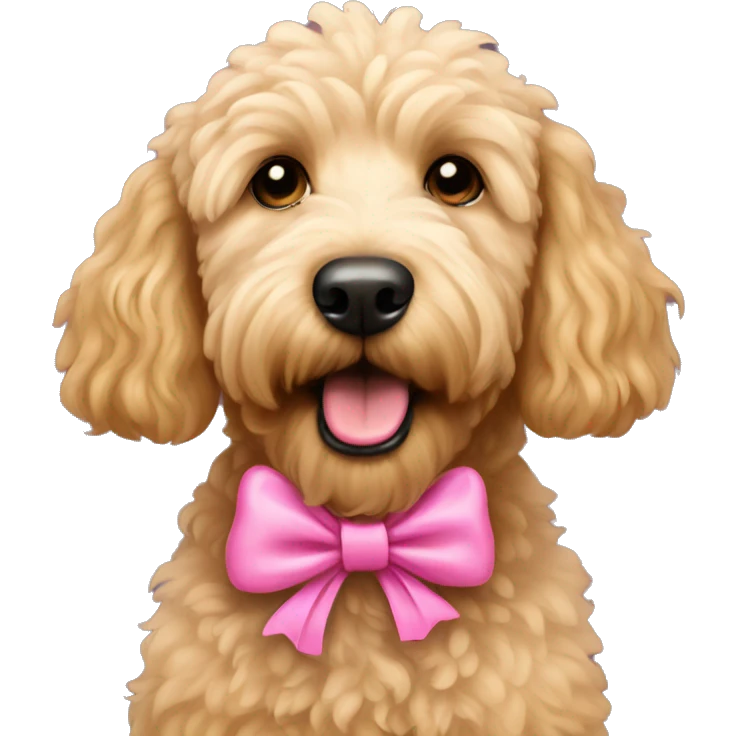 a golden doodle with a pink bow emoji