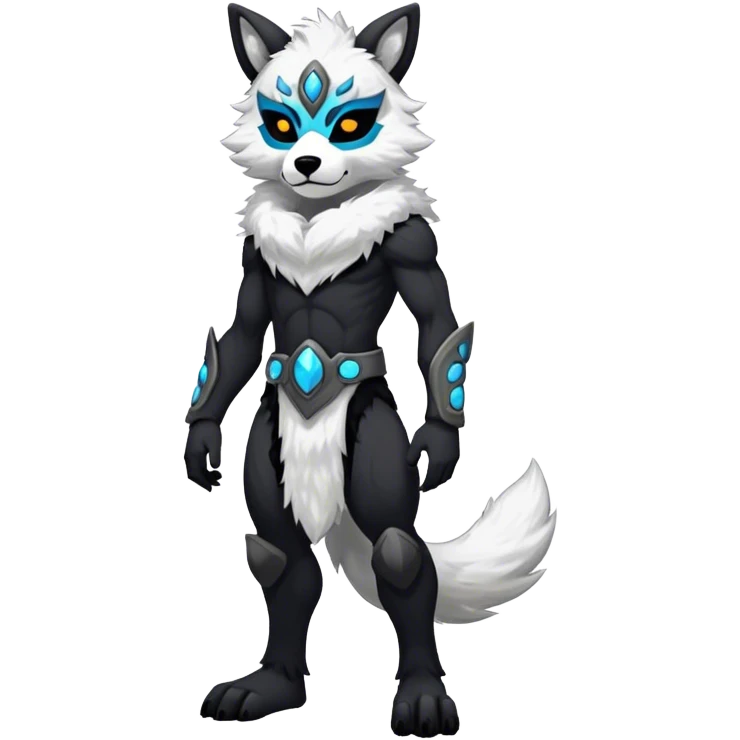Anthro Protogen-furry-fursona, full body, black screen mask face, emoji