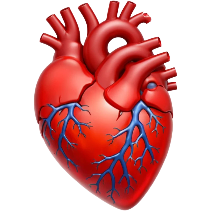 A red glass human heart with a white background. The glass should also be red and look like a real heart. emoji