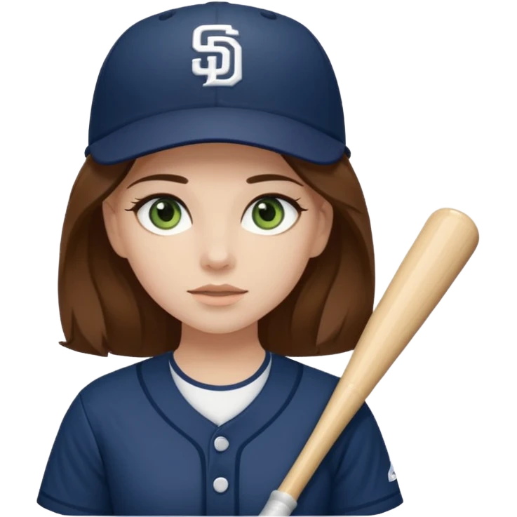 pale girl with green eyes and brown hair in a san diego padres baseball uniform  emoji
