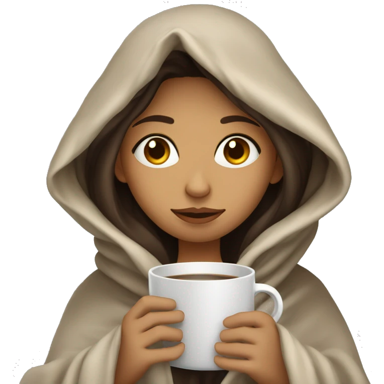 girl brunette inside a blanket sipping coffee eyes closed emoji