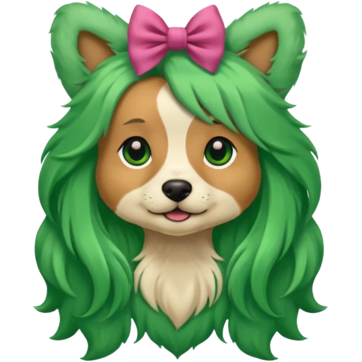 dog with long green hair and bow emoji