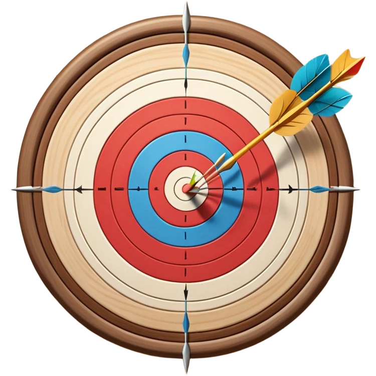 A bow and arrow aimed at a target, with the arrow in mid-flight towards the bullseye. The target's concentric rings are visible, emphasizing the precision and focus required in archery. The background is simple, highlighting the equipment and the sport's accuracy. emoji