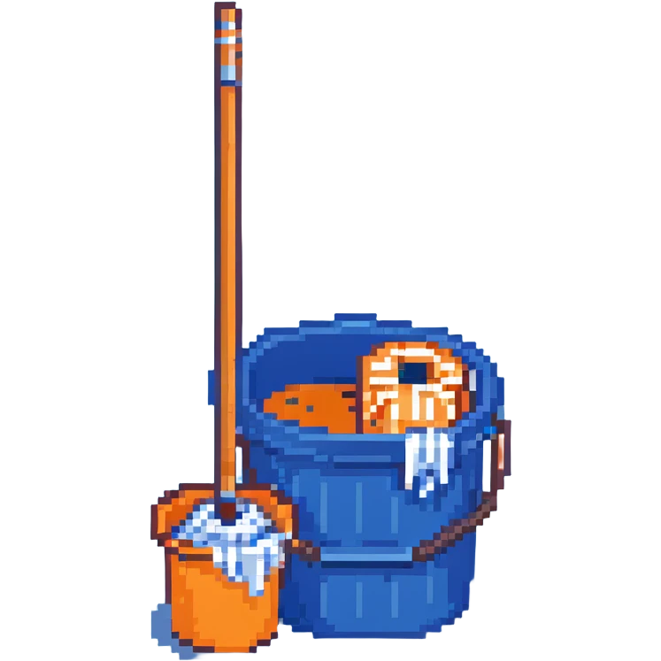 blue cleaning bucket with a mop emoji