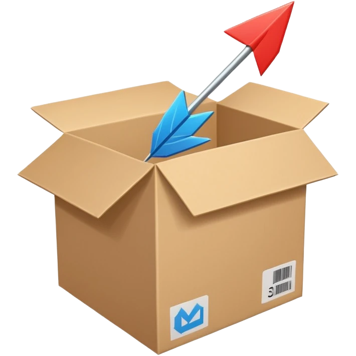 Minimal line-art icon of a shipping box with an arrow going up or a price tag, simple modern style, clean outlines, slightly 3D, no background, transparent, represents “reselling / e-commerce / flipping items” emoji