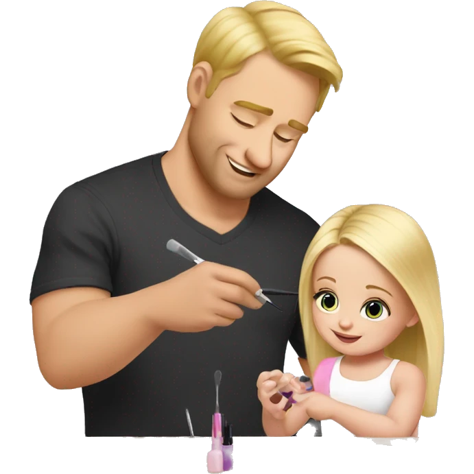 blonde babydaughter gives blonde dad a manicure emoji