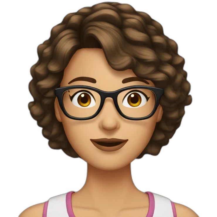 42 yr old woman bob haircut brown hair brown glasses brown eyes emoji