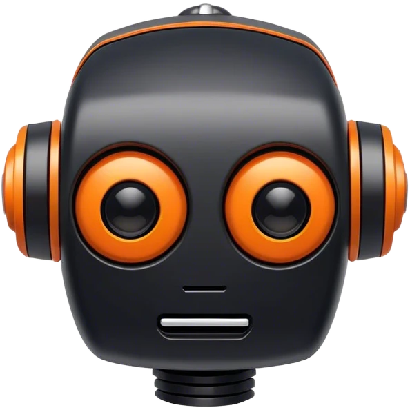 Friendly little black and orange robot head emoji