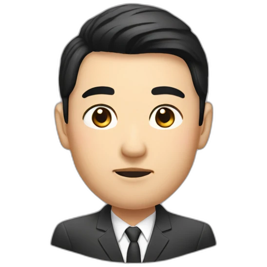 Asian, thick eyebrows, inch head, suit emoji