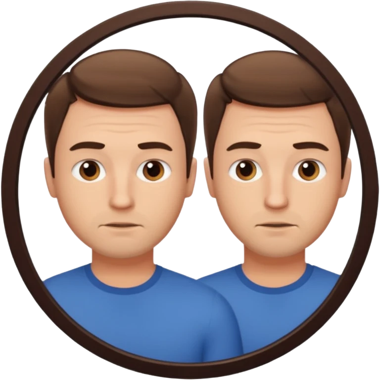 Белый мужчина смотрит в зеркало и видит себя emoji