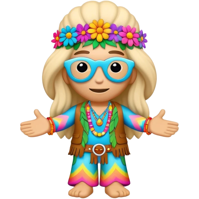3D, psychedelic colored hippie wearing hip huggers with flower border emoji