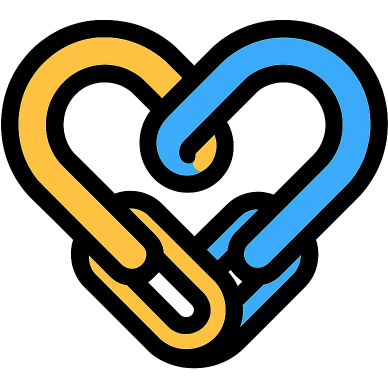 metallic links forming a heart shape, chain heart icon, lineal color icon with black outlines emoji