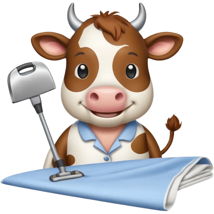 cartoon cow ironing bedsheets emoji