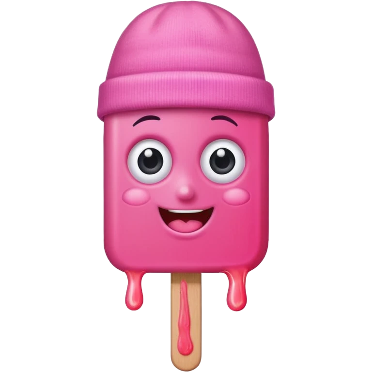 happy pink popsicle with eyes and beanie emoji