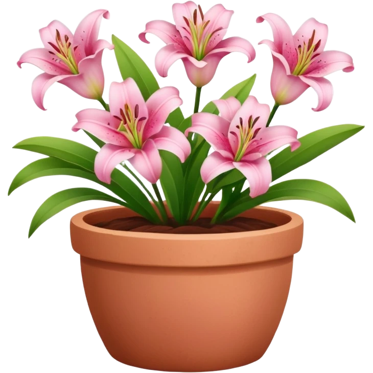 pink lily flowers in a clay pot emoji