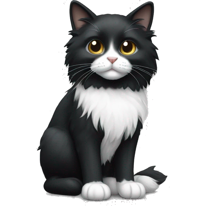 Black long haired cat with white patch on chest and white paws emoji