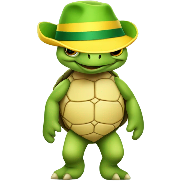 a turtle using green hat and yellow pants emoji