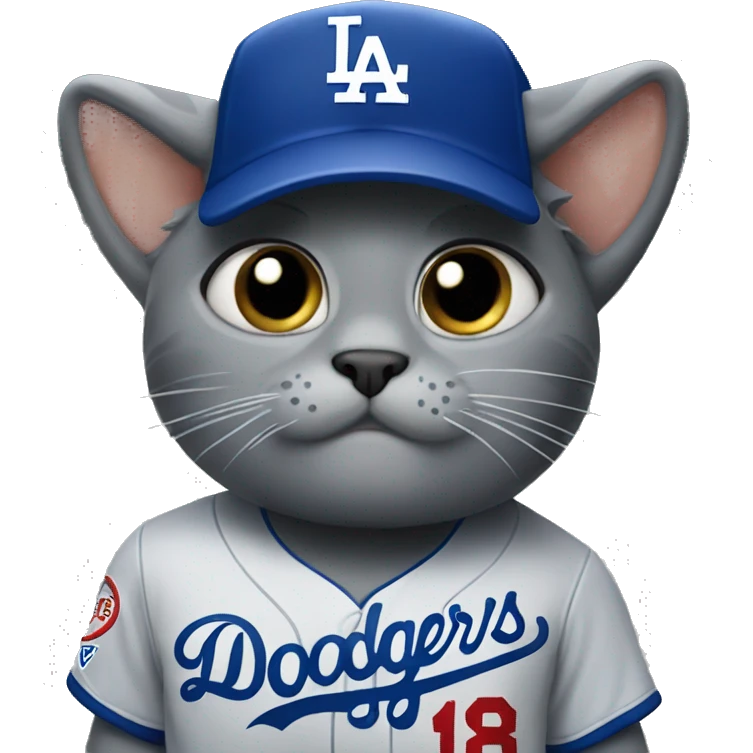 Grey Cat wearing a dodgers uniform crying  emoji