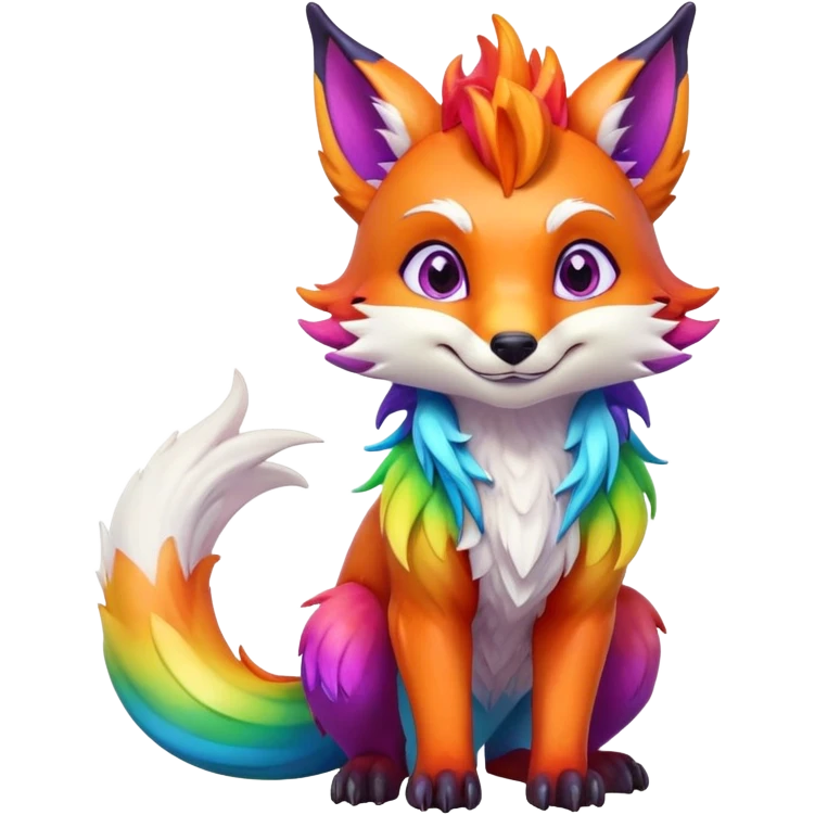Animated Fox dragon hybrid face front full body rainbow colored emoji