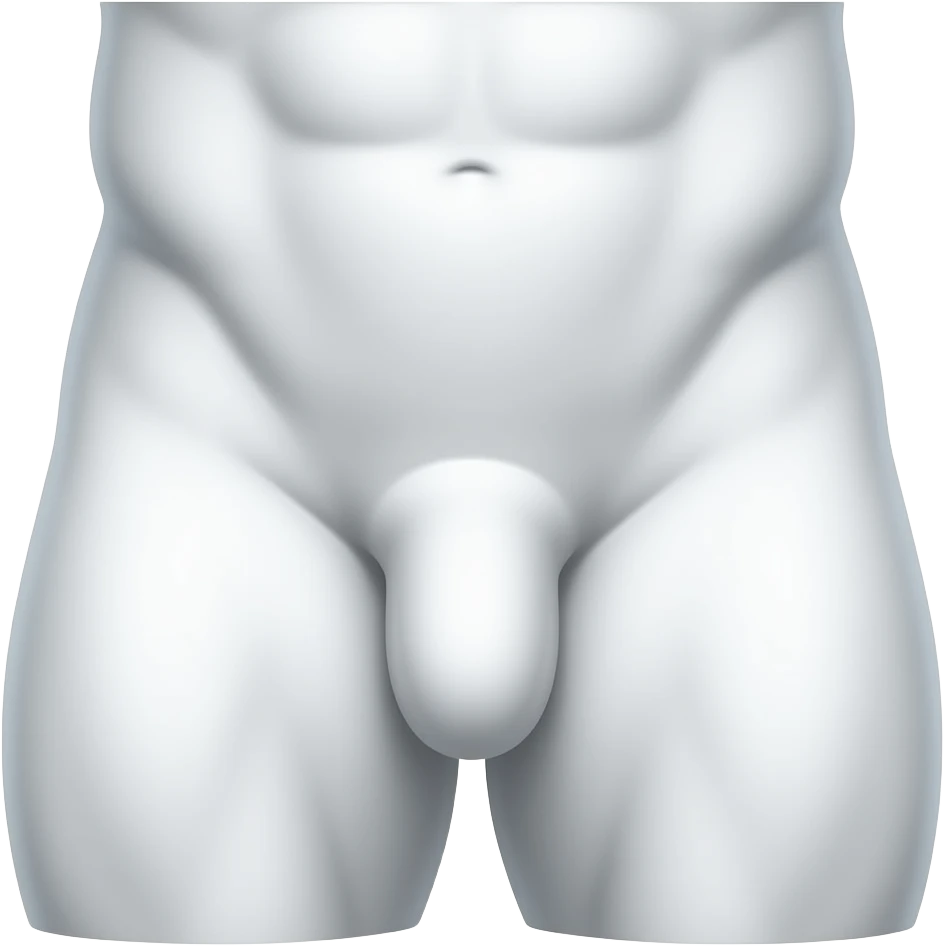 Male crotch with long penis,with head and shaft and balls, bodybuilder, completely white as paper skin emoji
