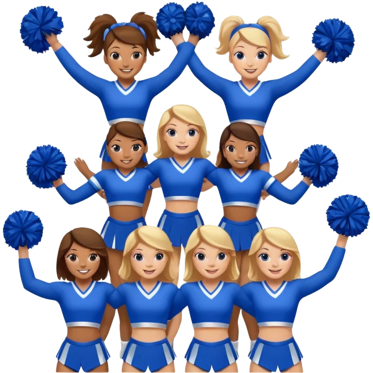 Cheerleaders in a stunt blue emoji