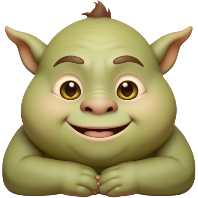 Cinematic Cute Ogre Portrait Emoji, with a surprisingly endearing, plump and huggable figure in soft earthy greens and browns, featuring big, kind eyes and a bashful smile, simplified yet irresistibly adorable, highly detailed with a soft glowing outline that captures the charm of a friendly giant who seems ready for a warm hug! emoji