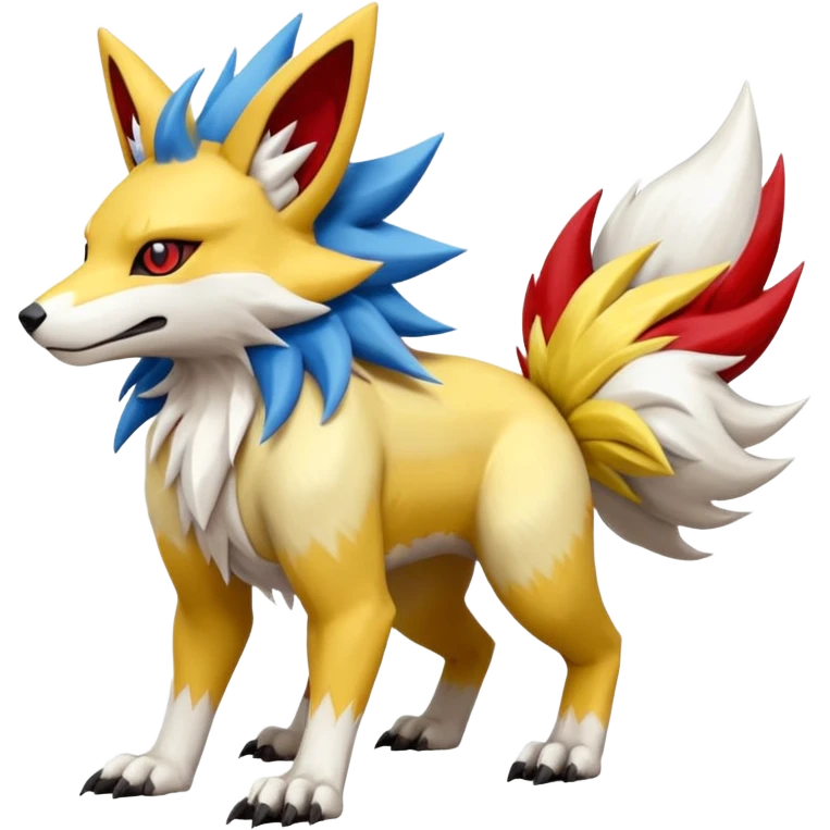 Feral Quadrupedal Digitigrade Zangoose-Jolteon-Lycanroc-Furret-Renamon-Zeraora-Vernid-fusion-hybrid-creature, full body  emoji